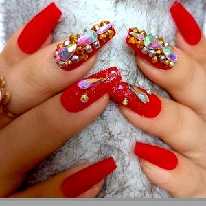 Sexy red press on nails medium coffin